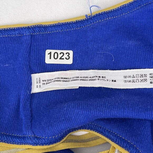 Anthropologie U-Neck Stretch T-Back Sports Bra Top Blue White Yellow Trim Size S - Picture 6 of 7